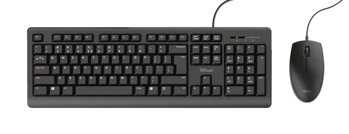 Trust Primo Pack Teclado y Ratón USB, QWERTY Español Negro, Teclado Completo Resistente a Derrames con Cable 1.8m, Ambidiestro, Silencioso, para Windows, Mac, ChromeOS