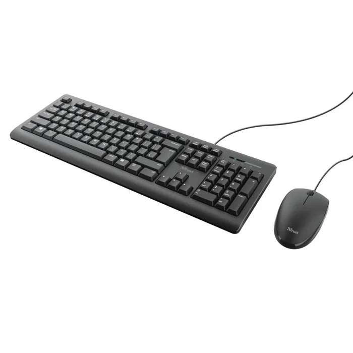 Trust Primo Pack Teclado y Ratón USB, QWERTY Español Negro, Teclado Completo Resistente a Derrames con Cable 1.8m, Ambidiestro, Silencioso, para Windows, Mac, ChromeOS