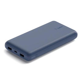 Belkin Power Bank 20000 mAh, Cargador Portátil de Alta Capacidad con Carga Rápida, 2 Puertos USB-A + 1 USB-C, Color Azul, Ideal para Smartphones y Tablets
