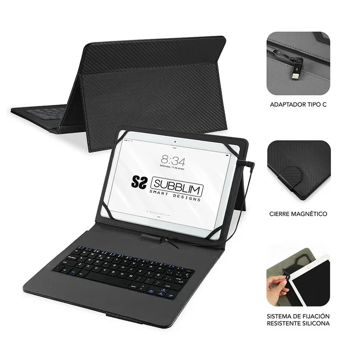 Subblim Keytab Pro USB Funda con Teclado para Tablet Android hasta 10.1 pulg, Negro