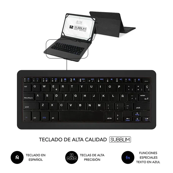 Subblim Keytab Pro USB Funda con Teclado para Tablet Android hasta 10.1 pulg, Negro