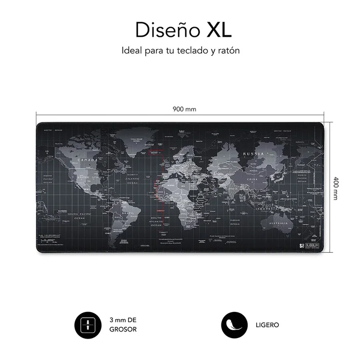 Subblim World XL Alfombrilla Gaming Negro