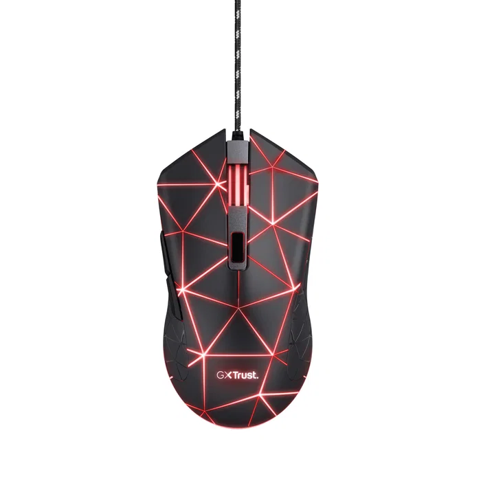 Trust GXT 133 Locx Ratón Gaming Óptico 4000 DPI USB, Diseño Ambidiestro, 6 Botones, Iluminación LED RGB de 4 Colores, Cable Trenzado 1.8m, Para PC Windows 10/8/7 - Negro