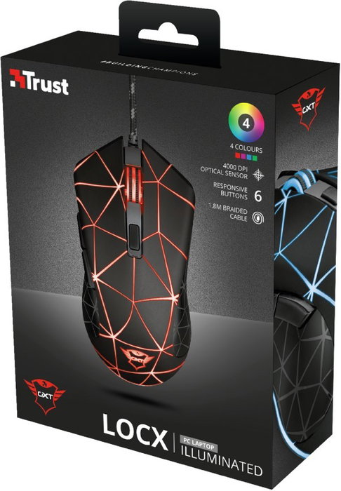 Trust GXT133 Lock Ratón Gaming Láser Cable USB Negro 4000 DPI Retroiluminación RGB