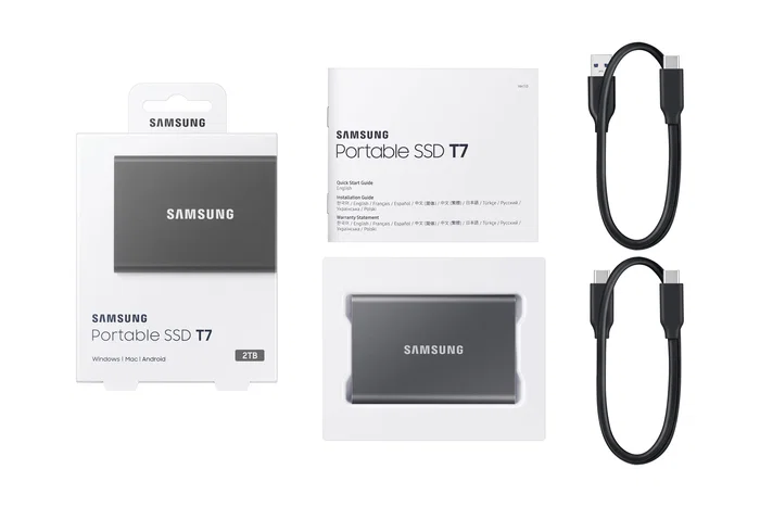Samsung Portable SSD T7 2 TB USB 3.2 Gen 2 Gris Titanio - Hasta 1050 MB/s, USB-C, Resistente a Caídas, Encriptación AES 256-bit