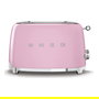 SMEG TSF01PKEU Tostador de 2 Rebanadas, Acero Inoxidable, Color Rosa Cadillac, 950 W, Control por Botones, Función Descongelar y Recalentar