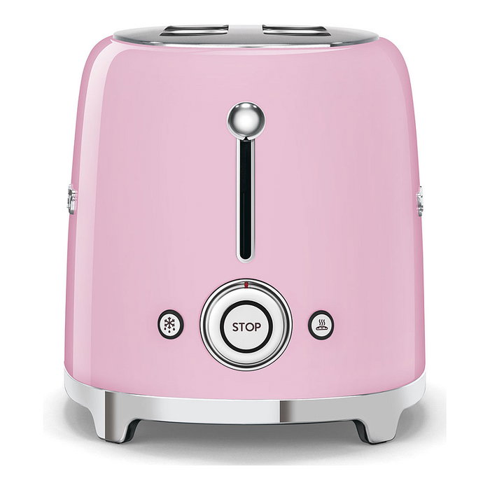 SMEG TSF01PKEU Tostador de 2 Rebanadas, Acero Inoxidable, Color Rosa Cadillac, 950 W, Control por Botones, Función Descongelar y Recalentar