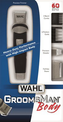 Wahl 9953-1016 Afeitadora Corporal y Barba Groomsman Body con y sin Cable, Autonomía 60 min, Precisión 1-12mm, Cabezal Giratorio 12 Posiciones, Cuchillas Carbono