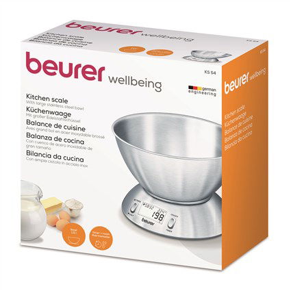 Beurer KS-54 Balanza de Cocina de Acero Inoxidable con Bol, Termómetro, Temporizador y Función Tara
