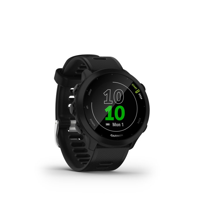 Garmin Forerunner 55 - Reloj GPS Inteligente Deportivo para Running con Monitor Cardíaco en Muñeca, Pantalla Color, Seguimiento de Estrés y 2 Semanas de Batería, Color Negro