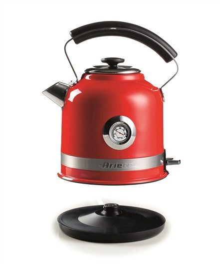 Ariete 2854/00 Hervidor Eléctrico Moderna Rojo 1.7 Litros Acero Inoxidable Termómetro Apagado Automático Diseño Elegante Objeto de Cocina