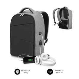 SUBBLIM Mochila Secure V2 AP Antirrobo para Portátil 16" (40.6 cm) Gris, Apertura Trasera, Doble Cremallera, USB, Air Padding, Compartimento Acolchado