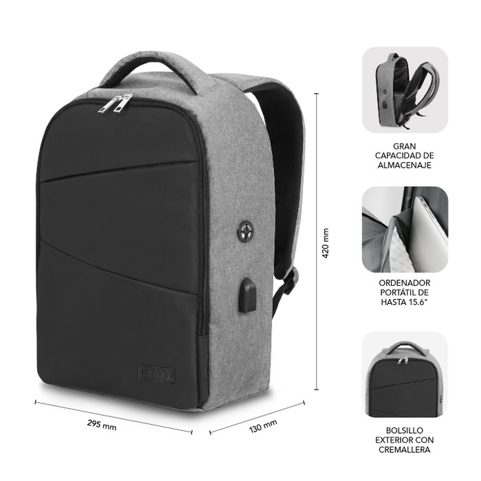 Subblim Mochila Secure V2 AP Antirrobo 16 pulgadas Gris/Negro