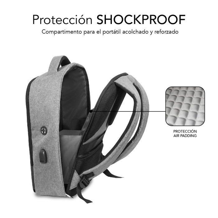 Subblim Mochila Secure V2 AP Antirrobo 16 pulgadas Gris/Negro