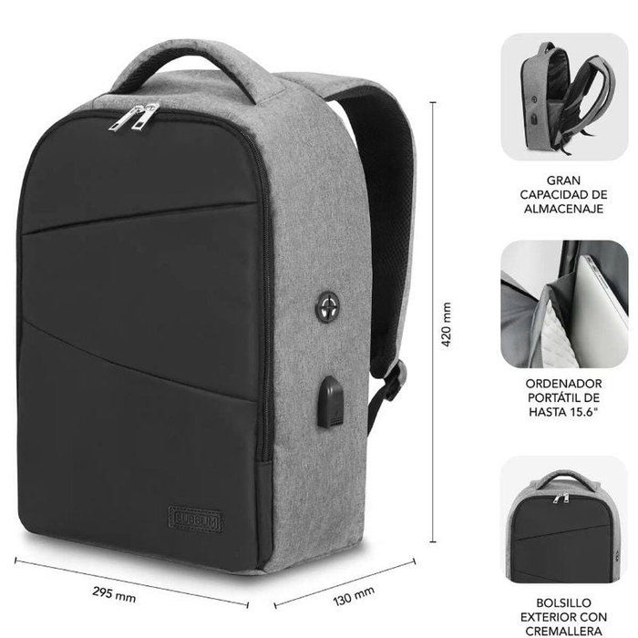 Subblim Mochila Secure V2 AP Antirrobo 16 pulgadas Gris/Negro