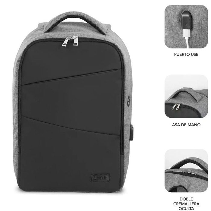 Subblim Mochila Secure V2 AP Antirrobo 16 pulgadas Gris/Negro