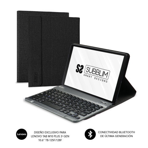 Subblim Funda con Teclado Bluetooth KeyTab Pro Extraíble para Lenovo Tab M10 Plus 3a Gen 10.6” TB-125F/128F - SUBKT3-BTL300, Diseño Ultradelgado