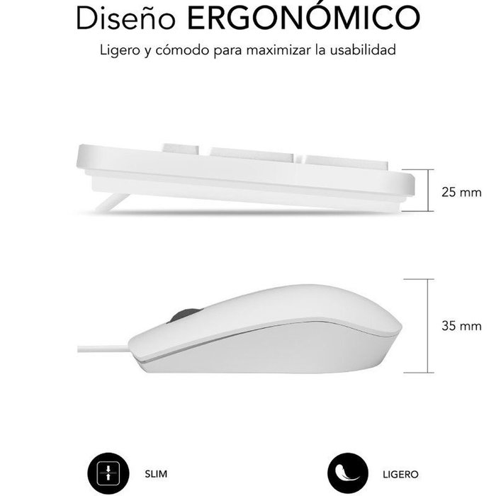 Subblim Combo Business Slim Silencioso Teclado y Ratón Blanco USB
