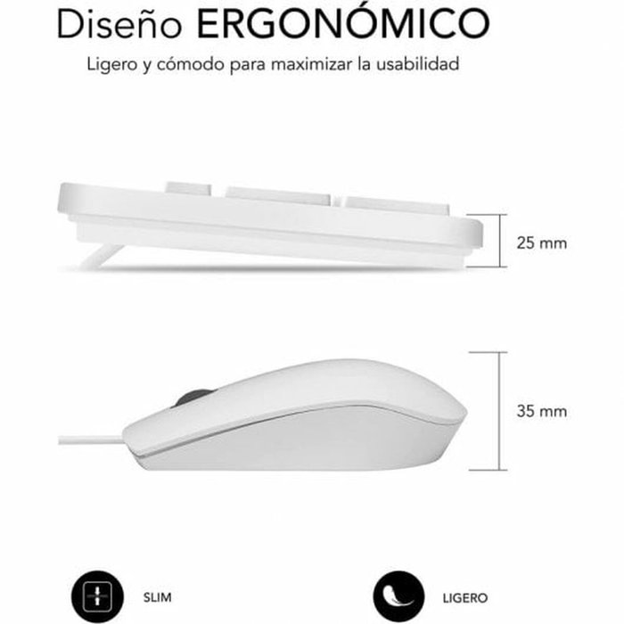 Subblim Combo Business Slim Silencioso Teclado y Ratón Blanco USB