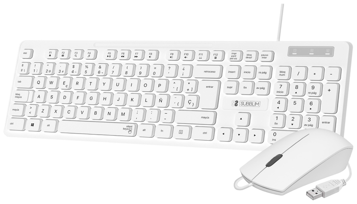Subblim Combo Business Slim Silencioso Teclado y Ratón Blanco USB