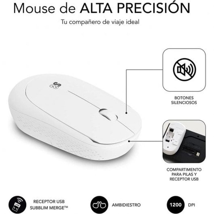 Subblim Combo Business Slim Silencioso Inalámbrico 2.4G Blanco