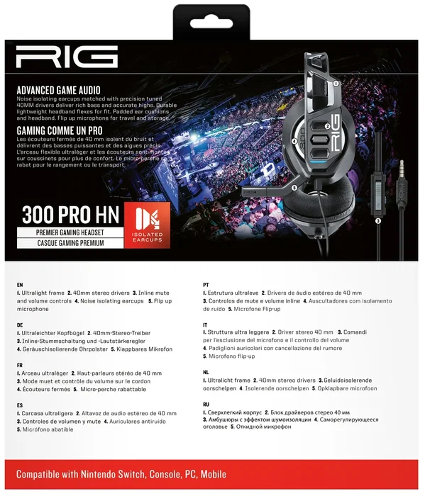 Nacon RIG 300 PRO HN - Auriculares Gaming Diadema Alámbrico para Nintendo Switch, Circumaural, Negro, con Micrófono Boom y Control en Cable Nacon RIG 300 PRO HN - Auriculares Gaming Diadema Alámbrico para Nintendo Switch, Circumaural, Negro, con Micrófono Boom y Control en Cable