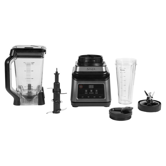 Ninja BN750EU Batidora de vaso 2 en 1 con Auto-iQ, 1200 W, Negro/Plata