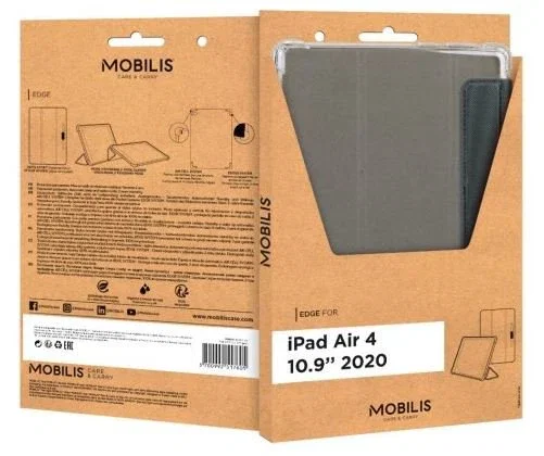Mobilis Edge Funda Folio Transparente Negro para iPad Air 4 (10.9" / 2020) - Resistente a Rayones y Golpes con Portabolígrafo