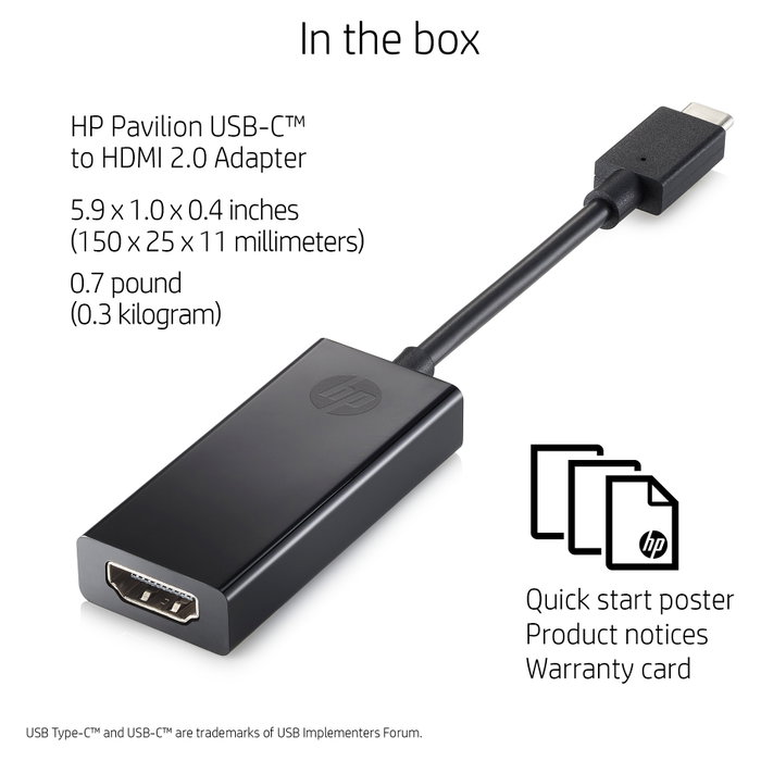 HP Pavilion Adaptador USB-C a HDMI 2.0 Negro 4K 60Hz HP Pavilion Adaptador USB-C a HDMI 2.0 Negro 4K 60Hz