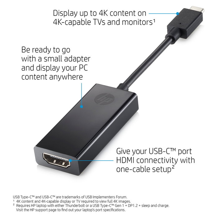 HP Pavilion Adaptador USB-C a HDMI 2.0 Negro 4K 60Hz HP Pavilion Adaptador USB-C a HDMI 2.0 Negro 4K 60Hz