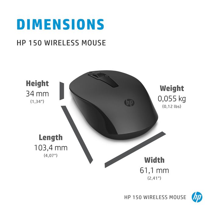 HP 150 Mouse Inalámbrico, Preciso, Cómodo, para Uso Diario y Productividad