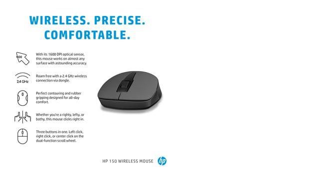 HP 150 Mouse Inalámbrico, Preciso, Cómodo, para Uso Diario y Productividad