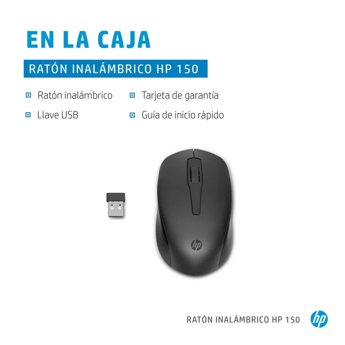 HP Ratón 150 2S9L1AAABB Inalámbrico Óptico Ambidiestro 1600 DPI RF 2.4GHz - Negro