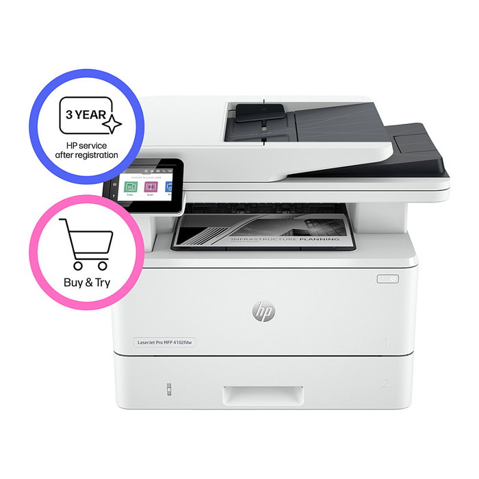 HP LaserJet Pro MFP 4102dw Impresora Multifunción Láser Blanco y Negro 40 ppm A4 con WiFi, Ethernet, Duplex Automático, Escáner de Cama Plana y Pantalla Táctil de 2.7 Pulgadas