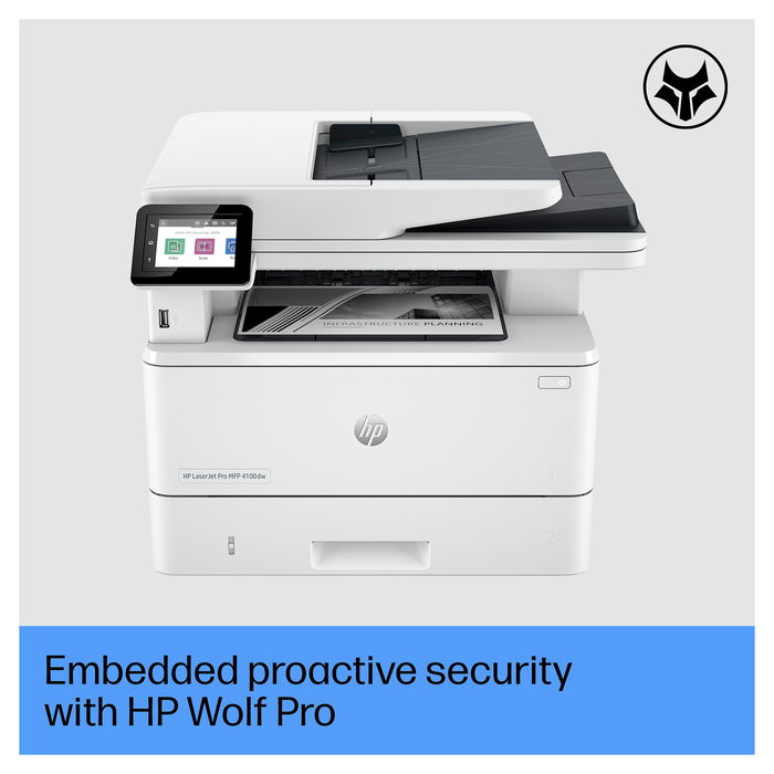 HP LaserJet Pro MFP 4102DW - Impresora Laser Multifunción 3en1 B/N, 40 ppm, A4, Duplex Automático, WiFi, Ethernet, 512 MB, Pantalla Táctil 2.7", Blanco HP LaserJet Pro MFP 4102DW - Impresora Laser Multifunción 3en1 B/N, 40 ppm, A4, Duplex Automático, WiFi, Ethernet, 512 MB, Pantalla Táctil 2.7", Blanco