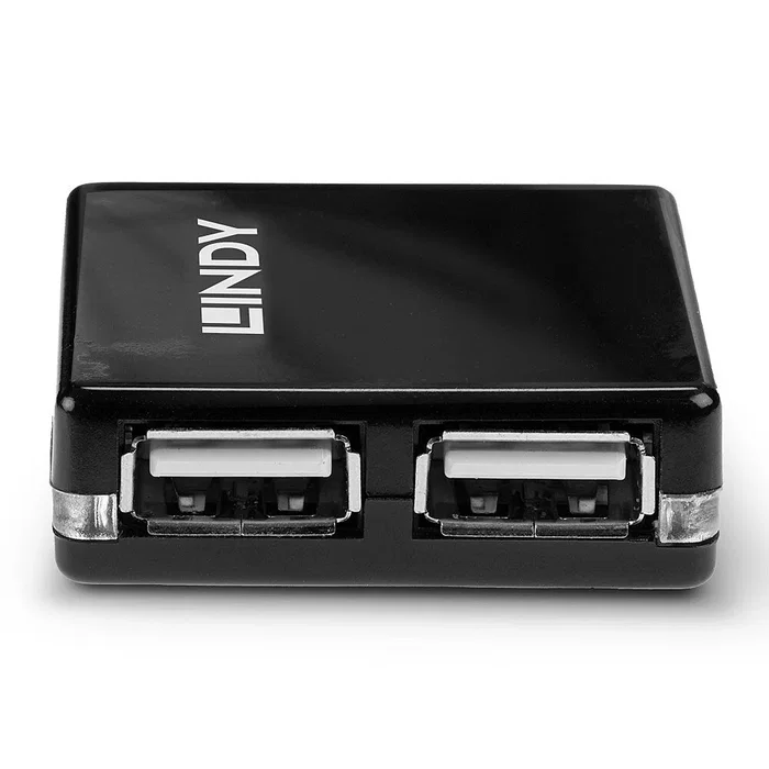 Lindy 42742 Hub USB 2.0 con 4 puertos, 480 Mbit/s, color Negro