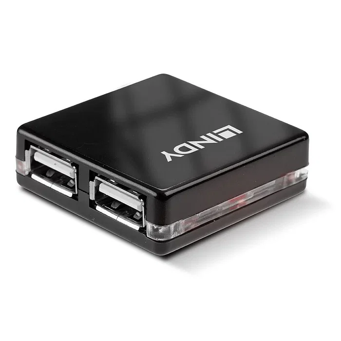 Lindy 42742 Hub USB 2.0 con 4 puertos, 480 Mbit/s, color Negro