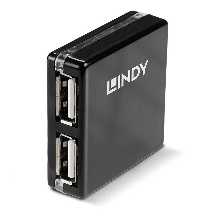 Lindy 42742 Hub USB 2.0 con 4 puertos, 480 Mbit/s, color Negro