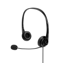 Lindy Auriculares USB con Cable y Control en Línea, Diseño Binaural para PC y Portátil, Micrófono Omni-direccional, Ideal para Videoconferencias y Call Center