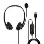 Lindy Auriculares USB con Cable y Control en Línea, Diseño Binaural para PC y Portátil, Micrófono Omni-direccional, Ideal para Videoconferencias y Call Center
