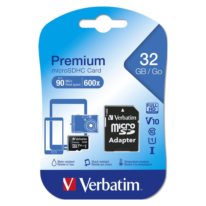 Verbatim MicroSDHC 32GB Clase 10 90MB/s con Adaptador SD Verbatim MicroSDHC 32GB Clase 10 90MB/s con Adaptador SD
