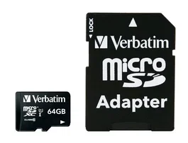 Verbatim Tarjeta de Memoria Premium MicroSDXC 64GB Clase 10 UHS-I U1 V10 Hasta 90 MB/s, Resistente a Agua y Temperatura con Adaptador SD - 44084