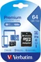 Verbatim Tarjeta de Memoria Premium MicroSDXC 64GB Clase 10 UHS-I U1 V10 Hasta 90 MB/s, Resistente a Agua y Temperatura con Adaptador SD - 44084