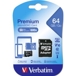 Verbatim Premium MicroSDXC 64 GB Clase 10 UHS-I con Adaptador