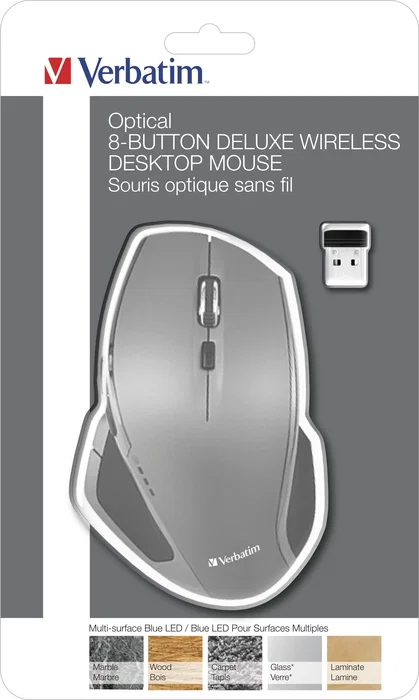 Verbatim 49041 Ratón Inalámbrico RF Oficina 8 Botones Blue LED 1600 DPI Ergónomico con Nanorreceptor