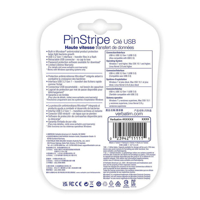 Verbatim PinStripe 64GB USB 3.2 Negro