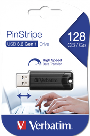 VERBATIM PENDRIVE PINSTRIPE 128GB HIGH SPEED RETRACTIL USB 3.2 NEGRO