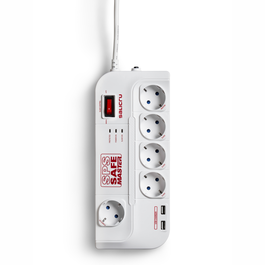 Salicru SPS SAFE Master Regleta Protectora con 5 Tomas y 2 USB, Blanco