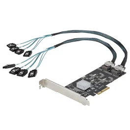 StarTech Tarjeta Controladora SATA III PCIe x4 de 8 Puertos 6Gbps con 2 Conectores Mini-SAS - 8P6G-PCIE-SATA-CARD - Incluye Cables, Compatible con Windows, macOS, Linux