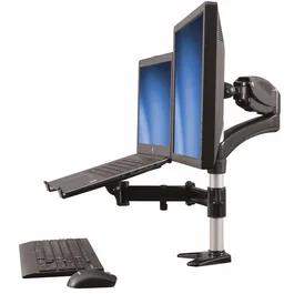 StarTech.com ARMUNONB Soporte/Brazo de Monitor para Escritorio de 27" (68,6 cm) con Bandeja Integrada para Portátil - Aluminio Negro - Hasta 8 kg - Rotación 360°